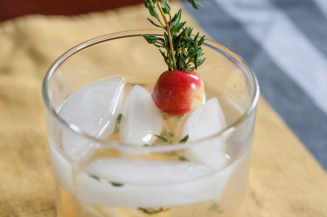 Rainier Cherry Scotch Thyme New Fashioned garnished