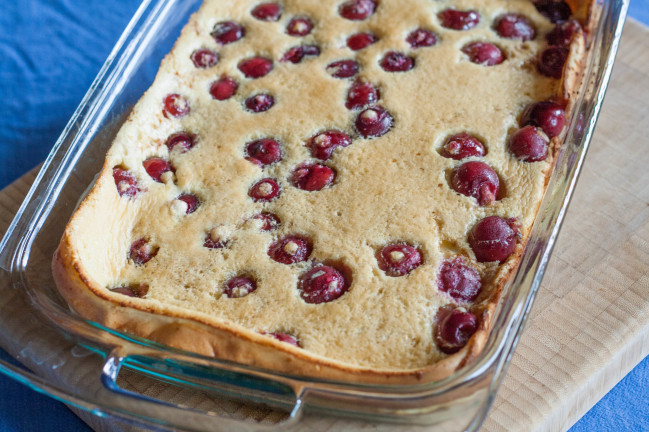 Baked German Cherry Almond Pancakes puffed up from baking