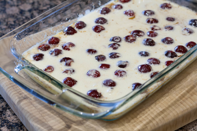 Baked German Cherry Almond Pancakes ready for oven