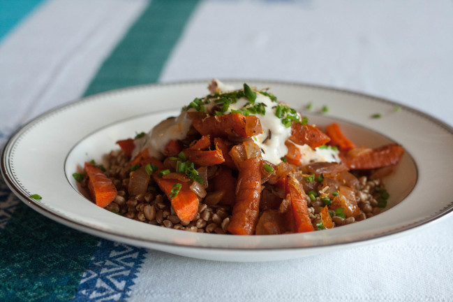 Carrot Wheat berry Salad with Yogurt and chives
