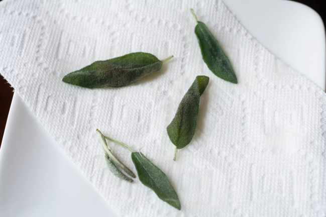 Leek Soup with Fried Sage drying leaves