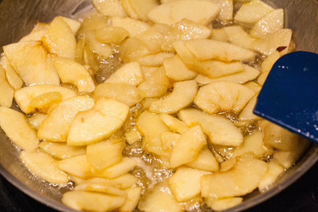 Rye Crust Apple Custard Pie sauteeing apples