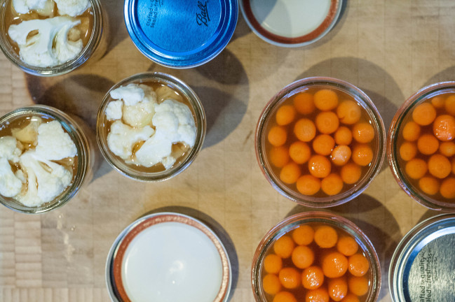 Sweet Pickled Carrots and Cauliflower jars
