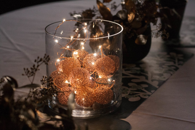 Scandinavian Thanksgiving Decorations copper balls and lights