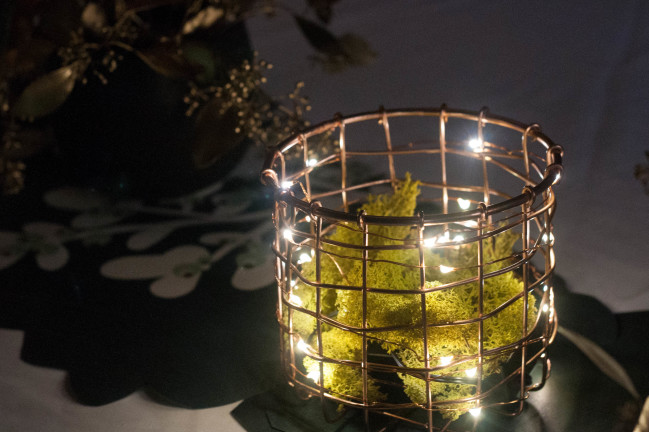 Scandinavian Thanksgiving Decorations copper baskets and lights