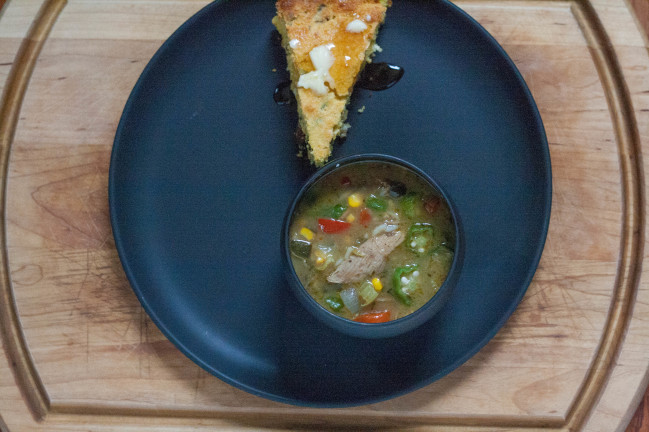 Thanksgiving Leftovers Turkey Gumbo and cornbread