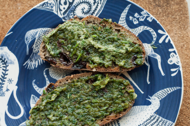 Grilled Ramp Butter on buckwheat cherry bread